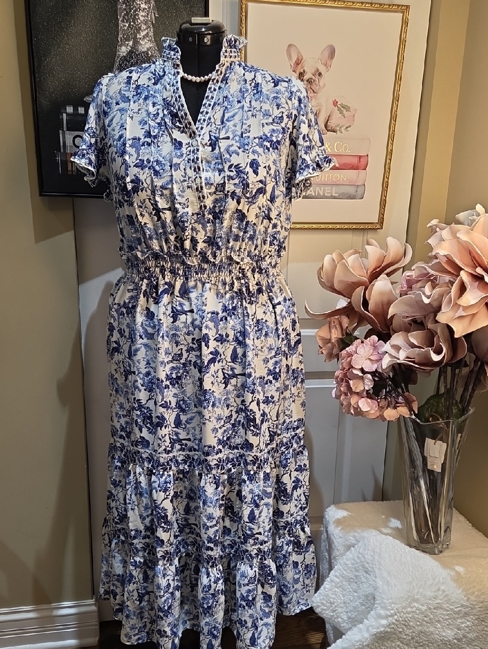Nwt 1x 2x 3x Max Studio Blue and White Floral Tiered Maxi Dress